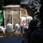Composting cage used to compost humanure.